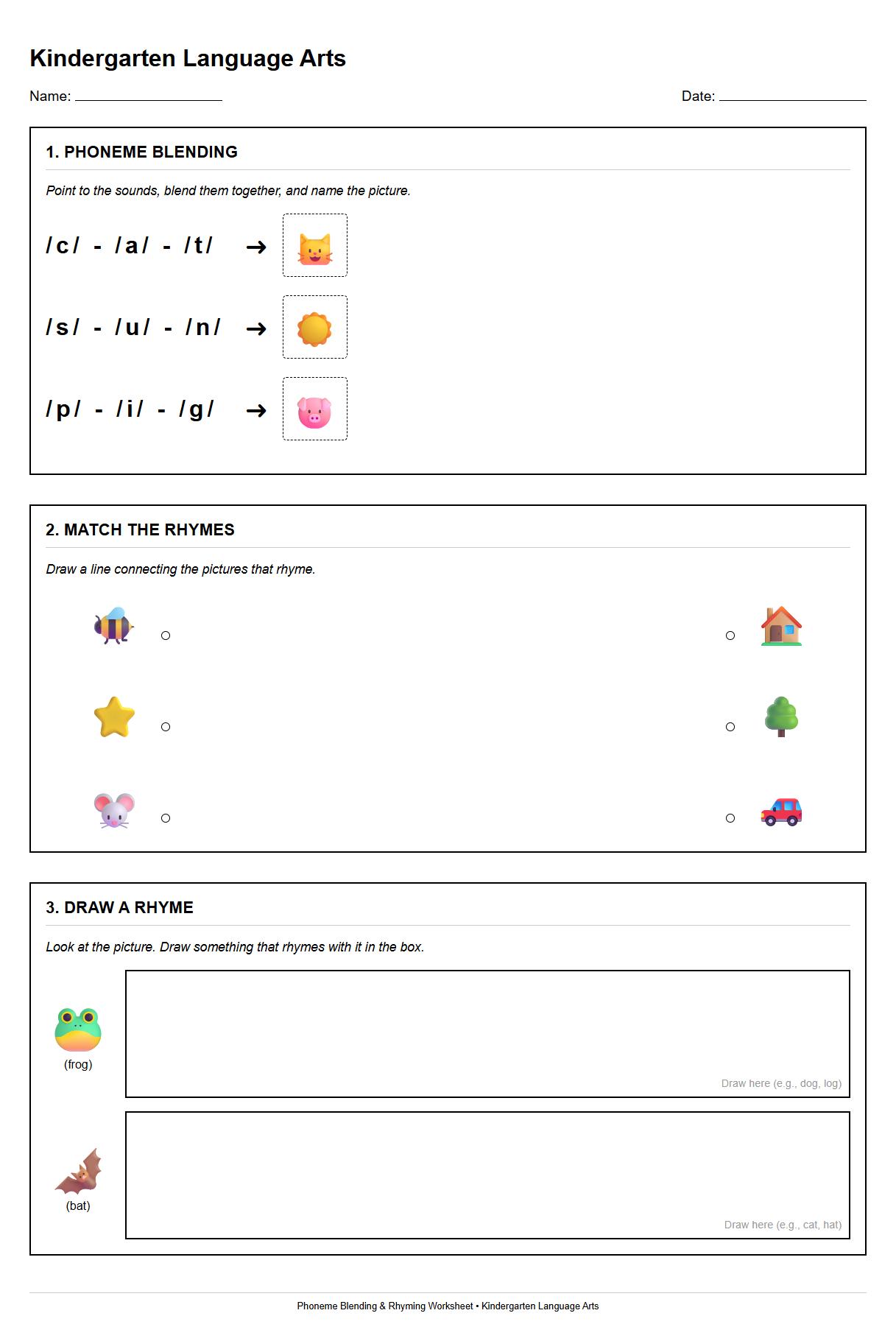 Phoneme Blending Rhyming Draw and Match