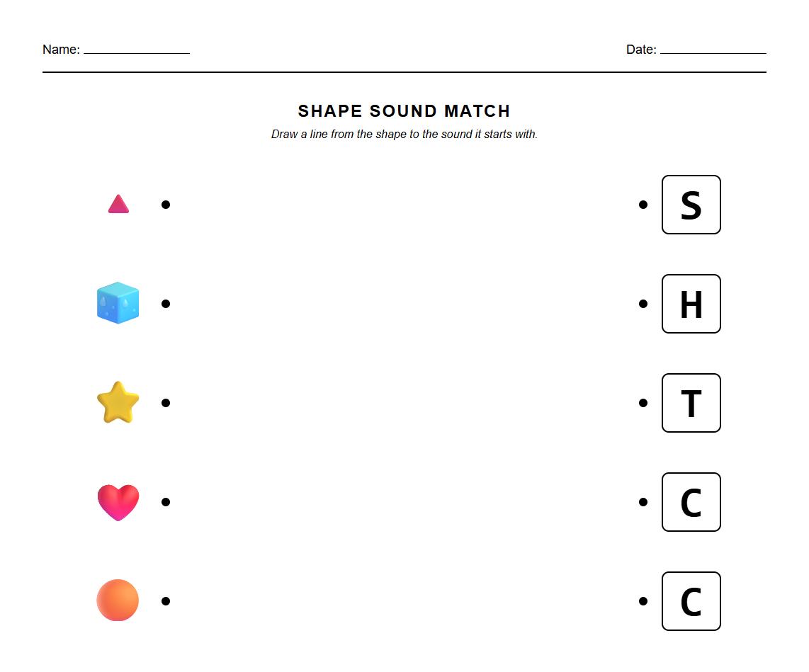 Phonics Initial Sound Match with 2D and 3D Shapes