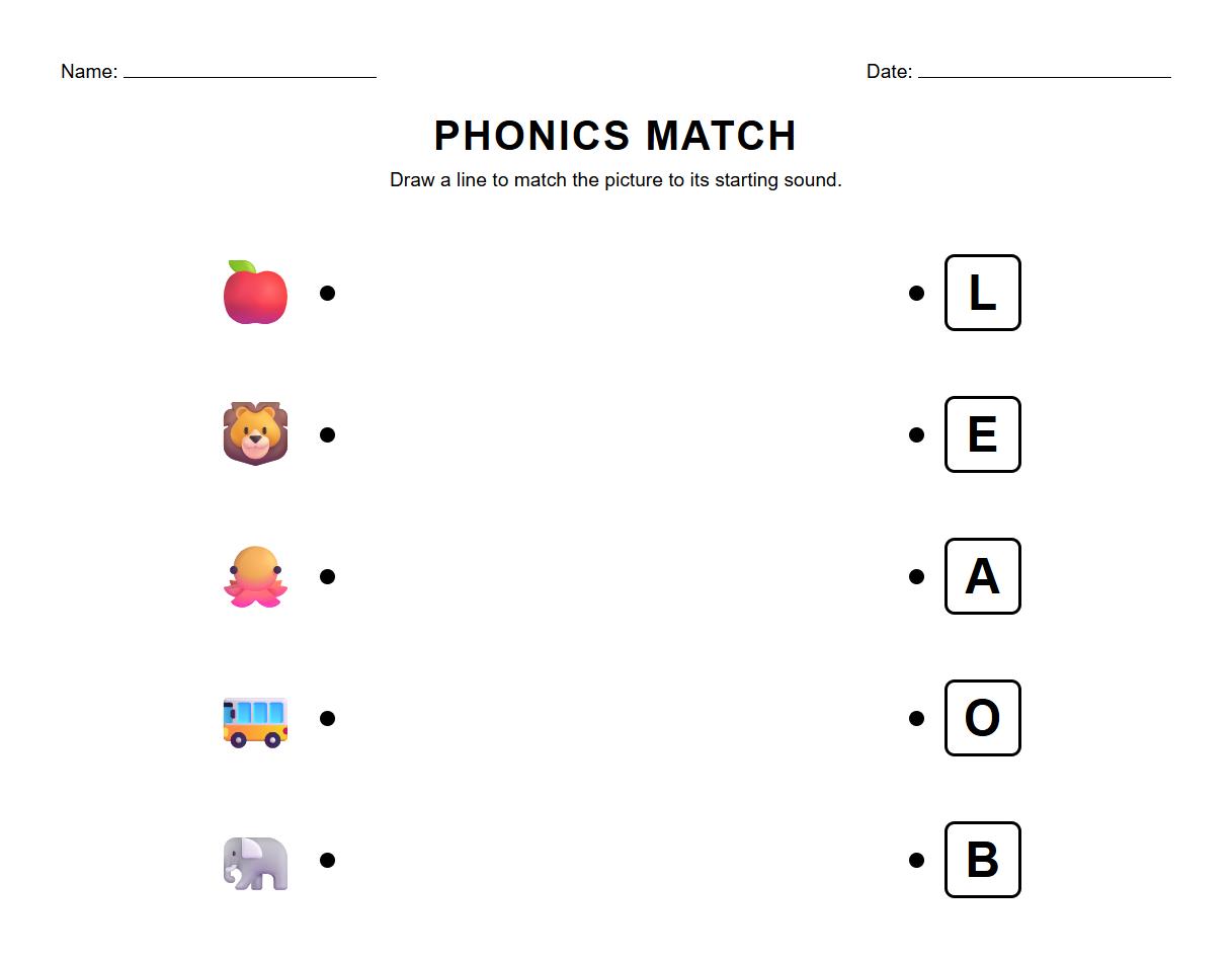 Phonics initial sound matching worksheets