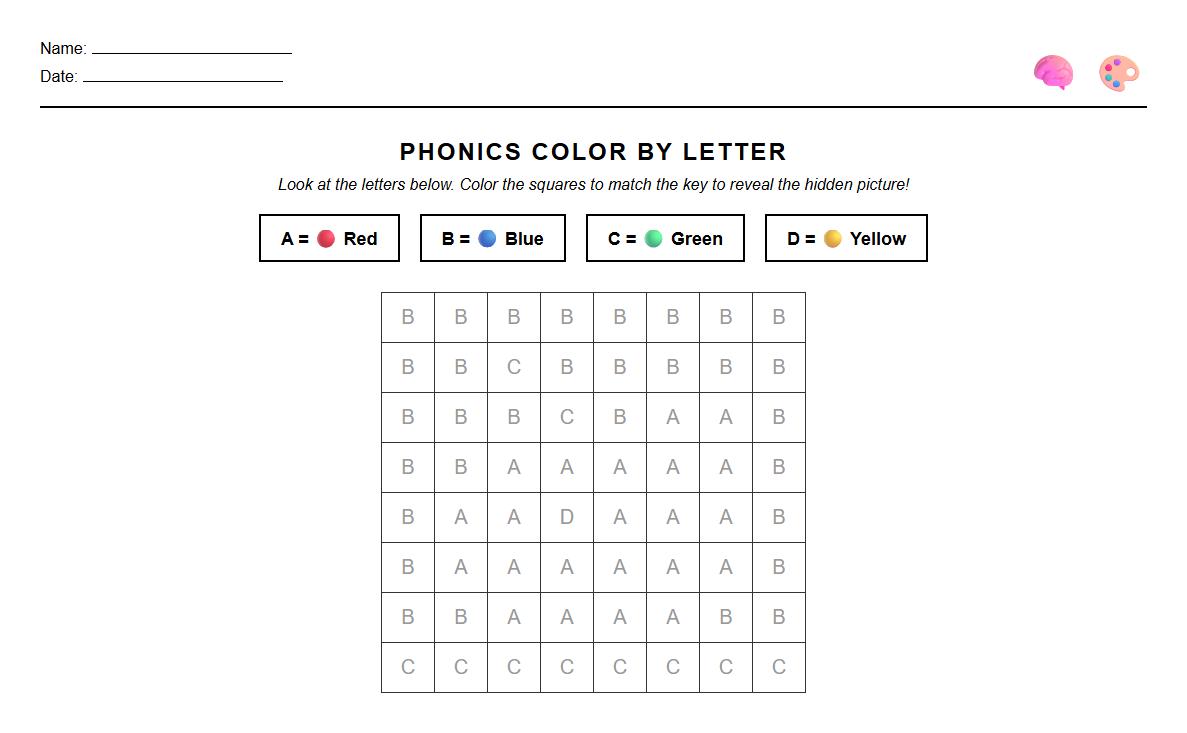 Phonics Letter Recognition Color by Number Worksheet