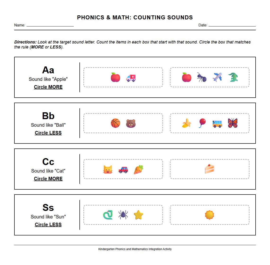 Phonics Worksheet for Choosing Groups with More or Less Target Sounds