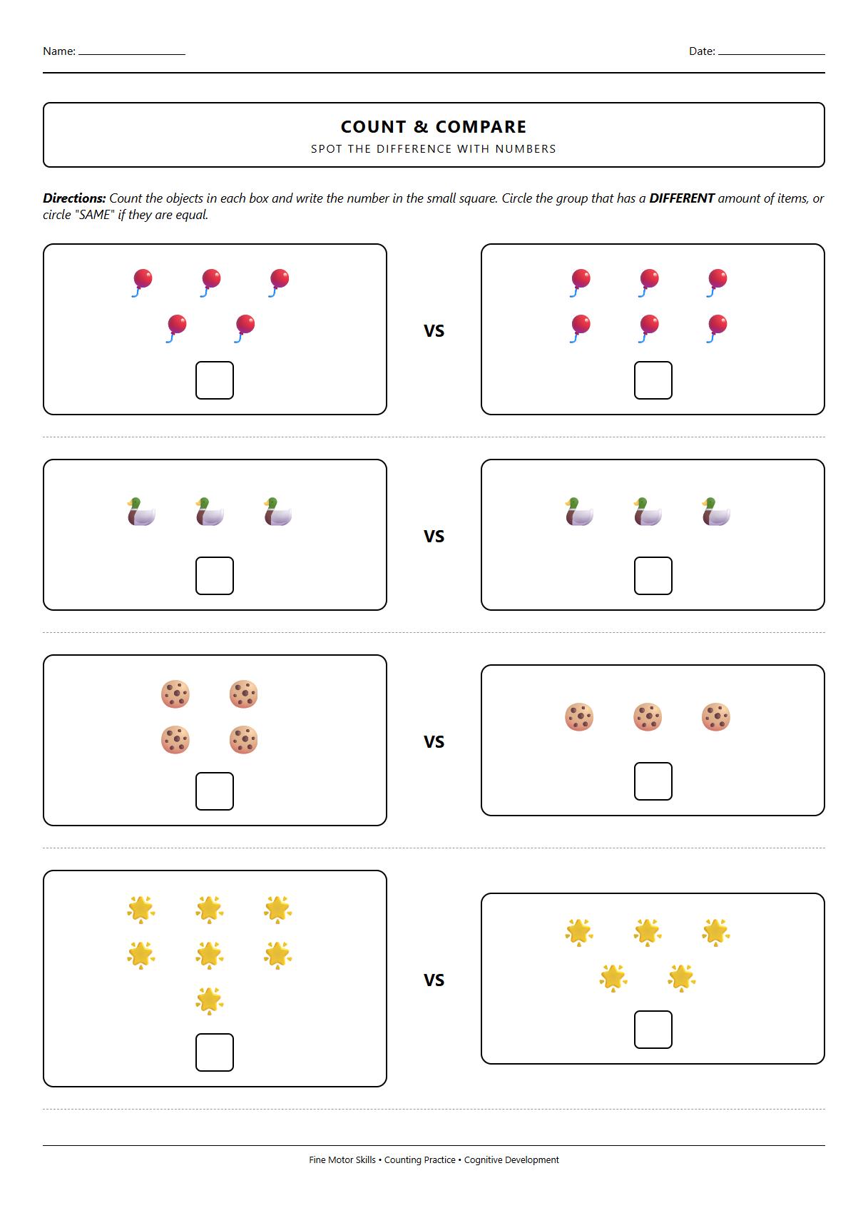 Problem Solving Spot the Difference with Numbers and Counting Objects