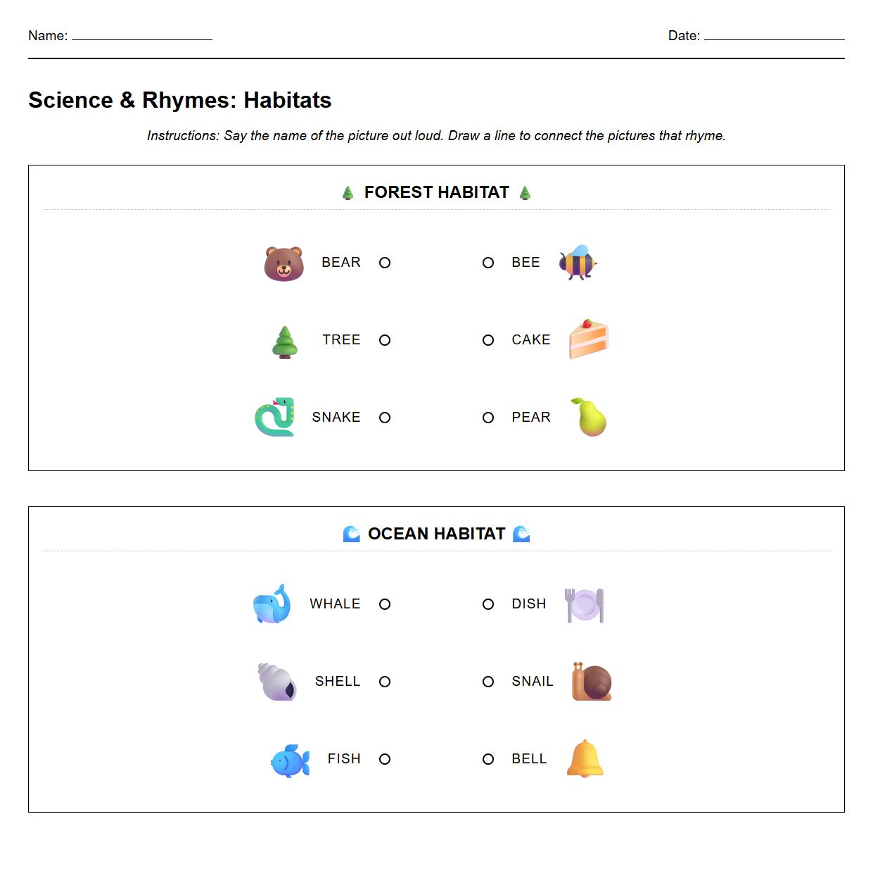 Rhyming Words in Forest and Ocean Habitats