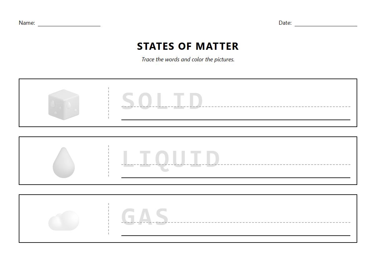 Science Vocabulary Trace and Color States of Matter