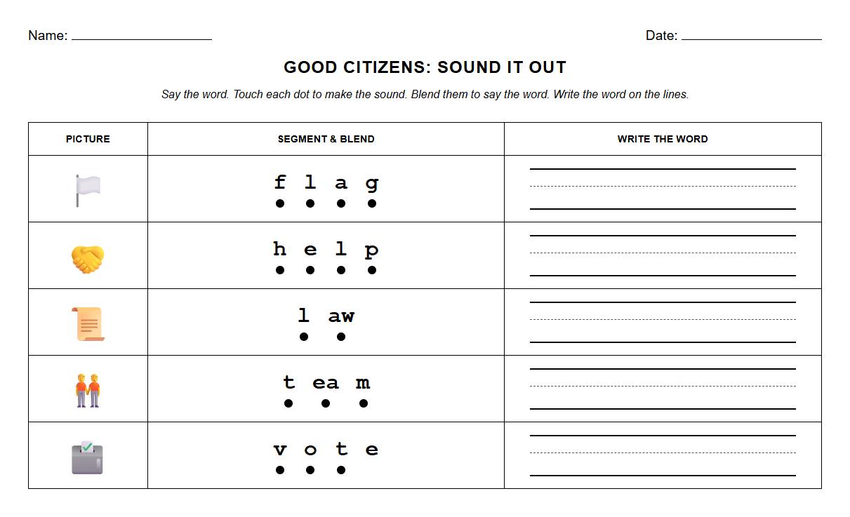 Segmenting and Blending Phonemes in Citizenship Related Terms