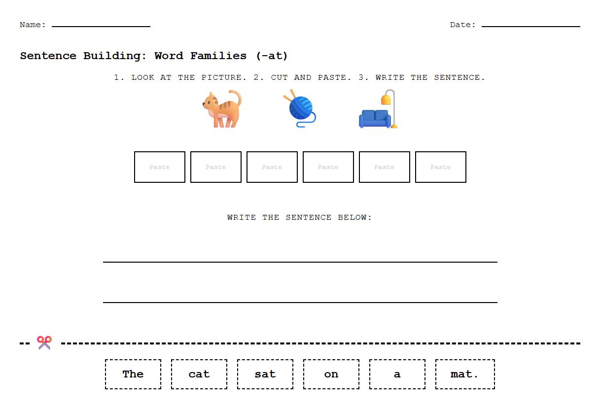 Sentence Building Cut and Paste using Word Families