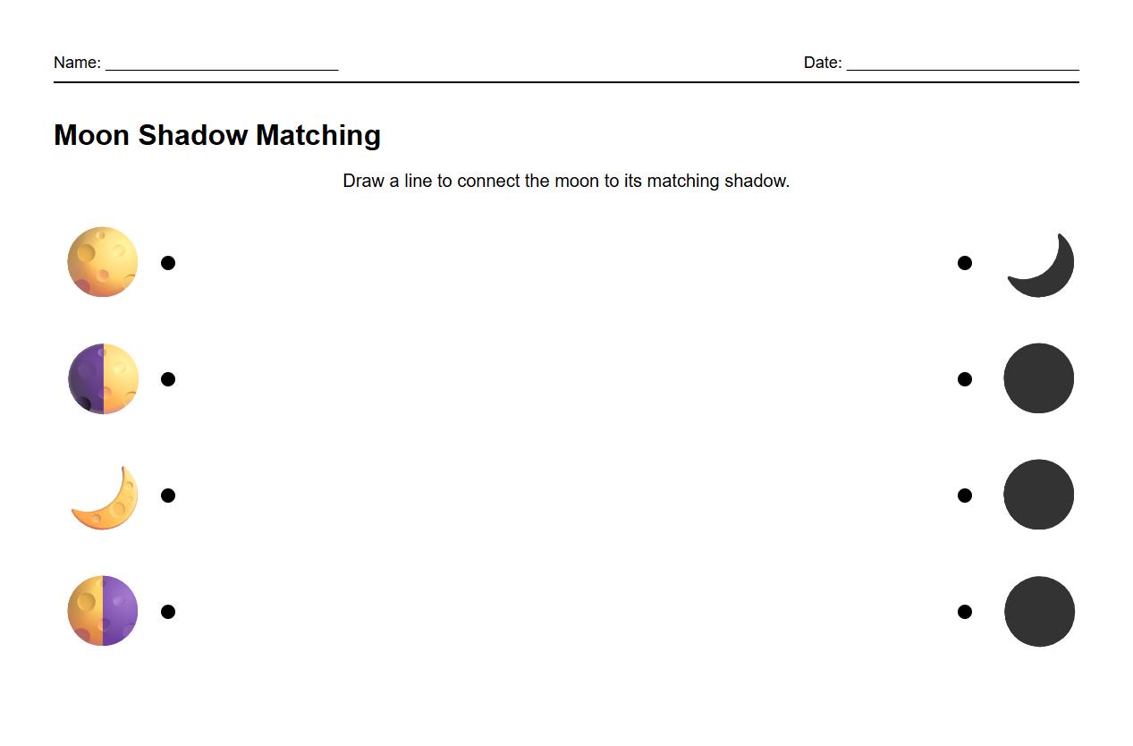 Shadow matching worksheet for moon phases