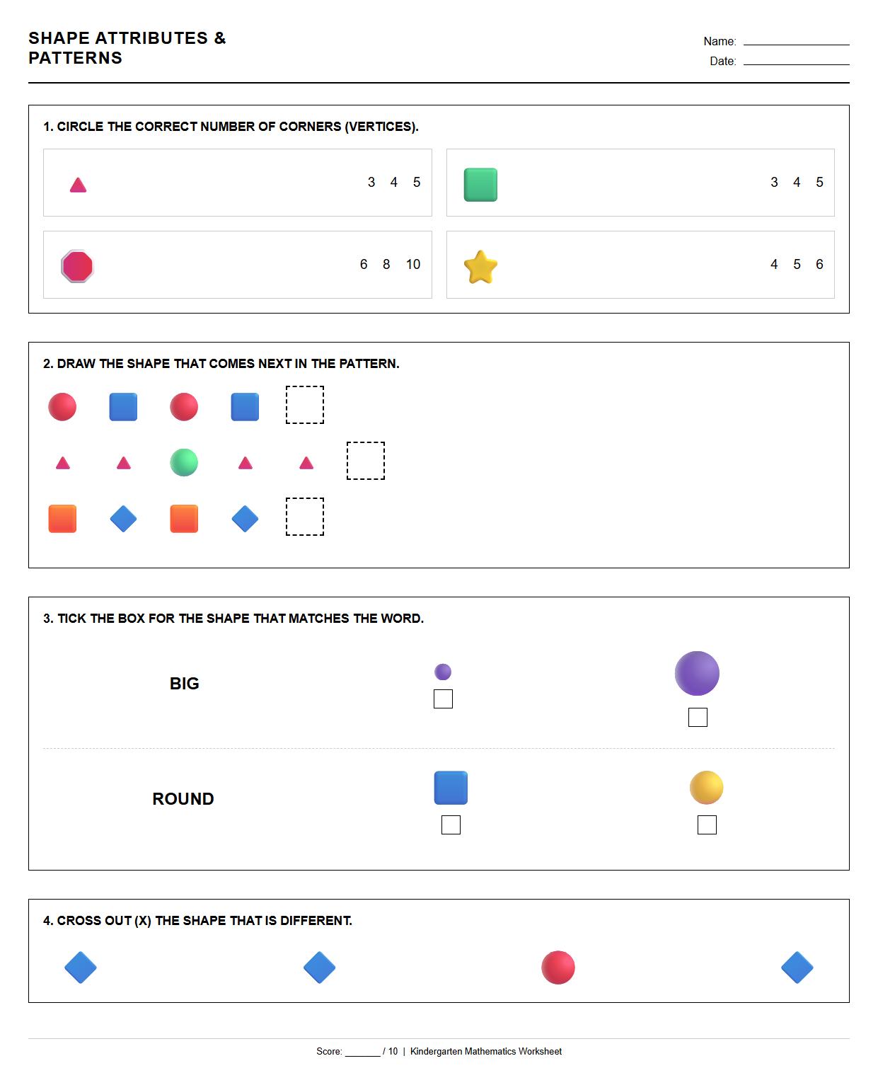 Shape Attributes Comparison Semantic Worksheet with Visual Discrimination on Shape Patterns