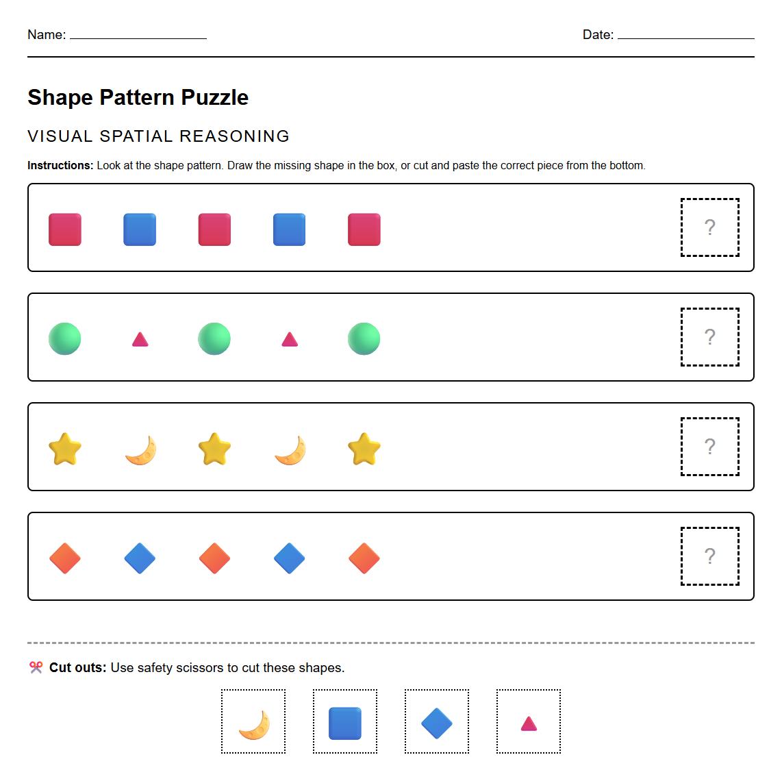 Shape Puzzle Worksheet for Visual Spatial Reasoning