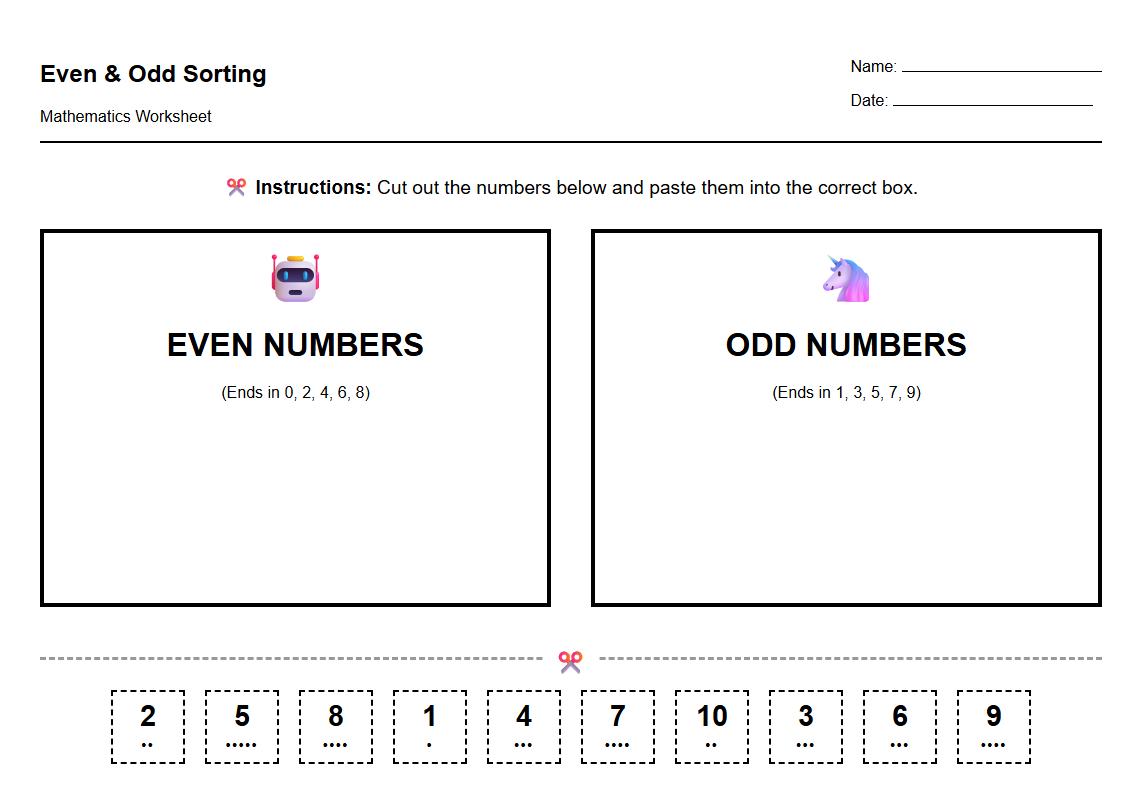 Sorting Numbers into Even and Odd with Math Concepts