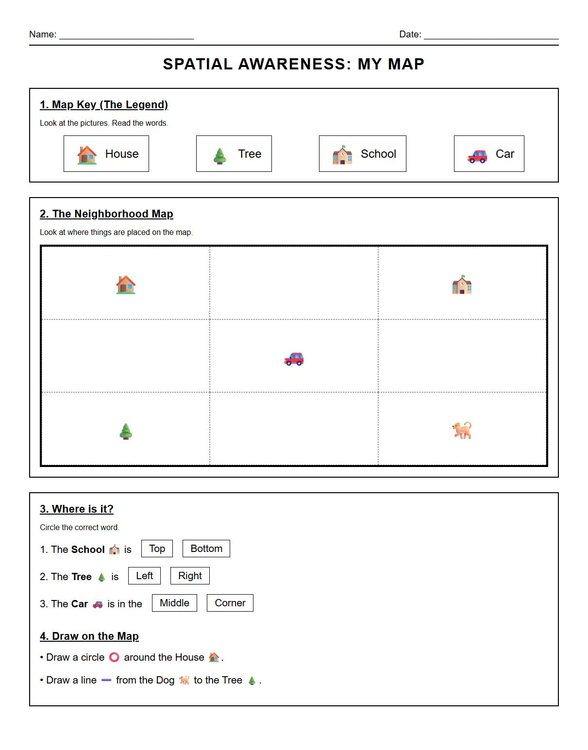 Spatial Awareness Activities using Map Elements Worksheet