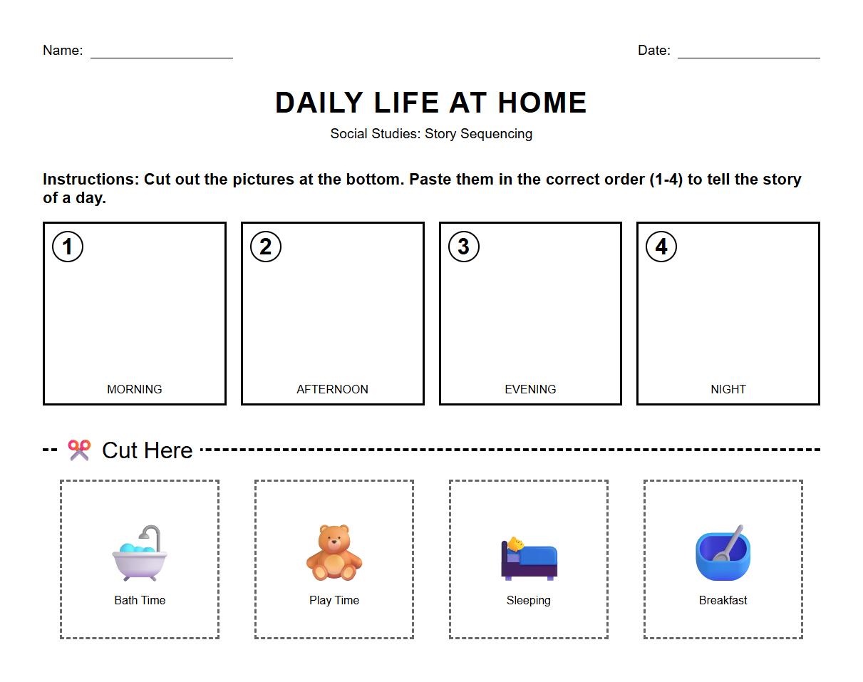 Story Sequencing Daily Life at Home Worksheet