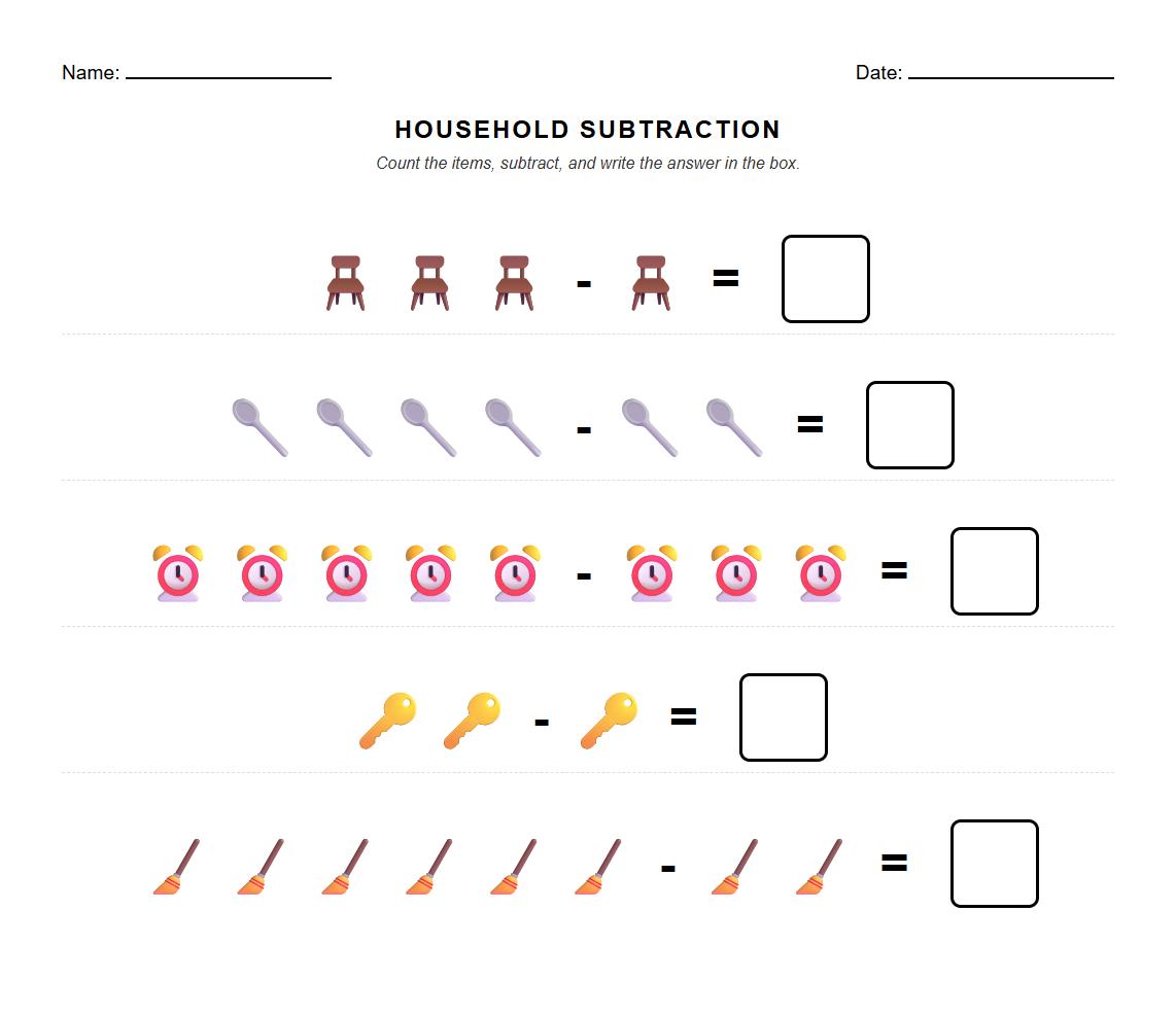 Subtraction using everyday household object images