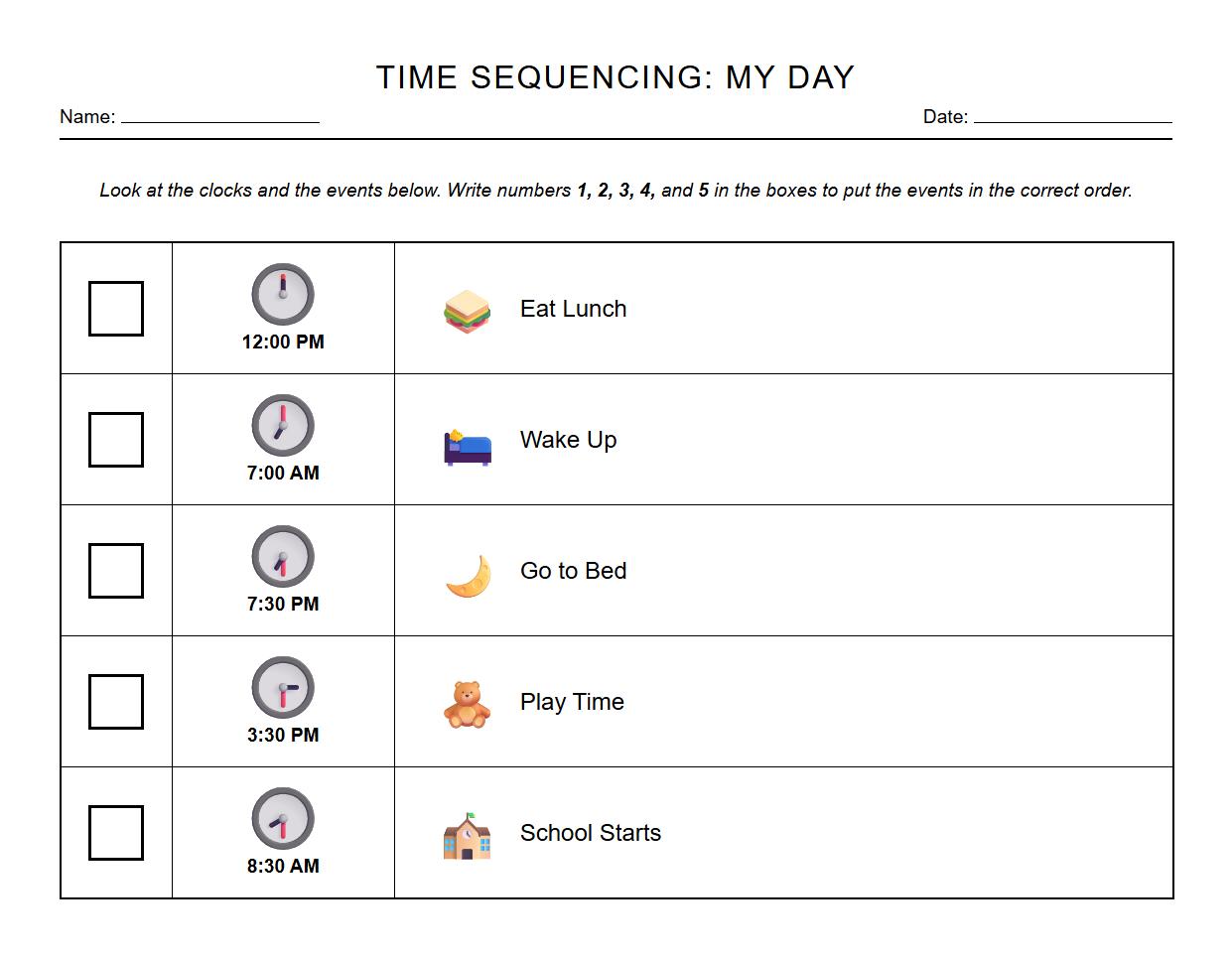 Time Sequencing Events Using Hour and Half Hour