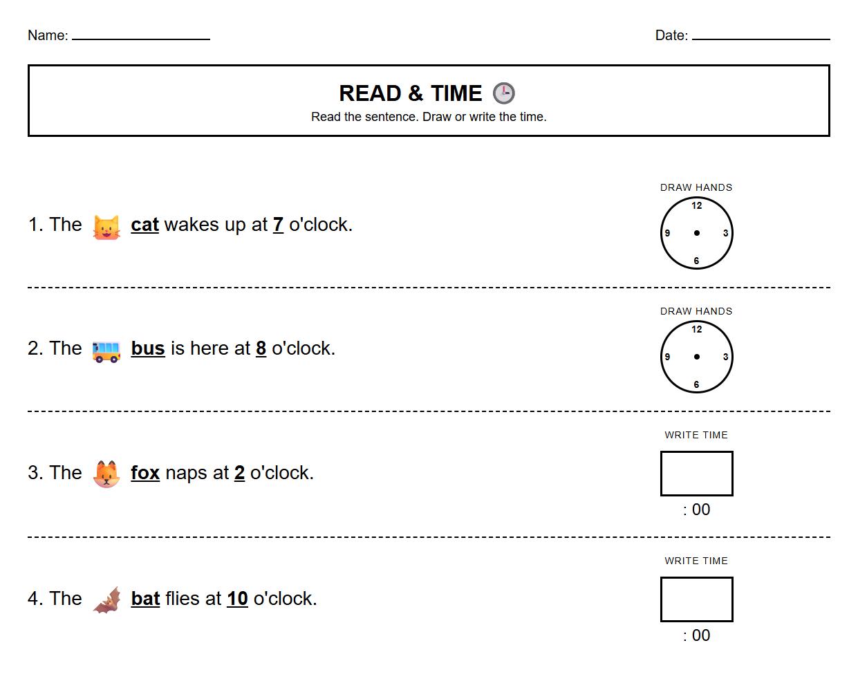 Time Word Problems Phonics Worksheet