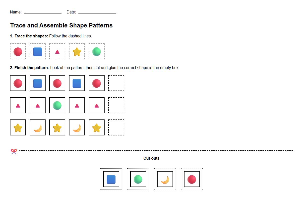 Trace and Assemble Shape Patterns Worksheet