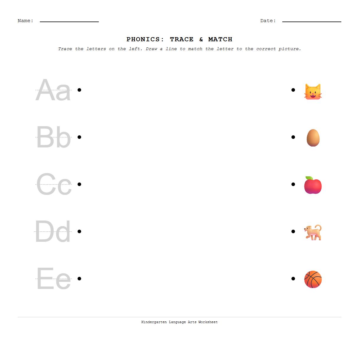 Trace and Match Worksheets for Alphabet Phonics
