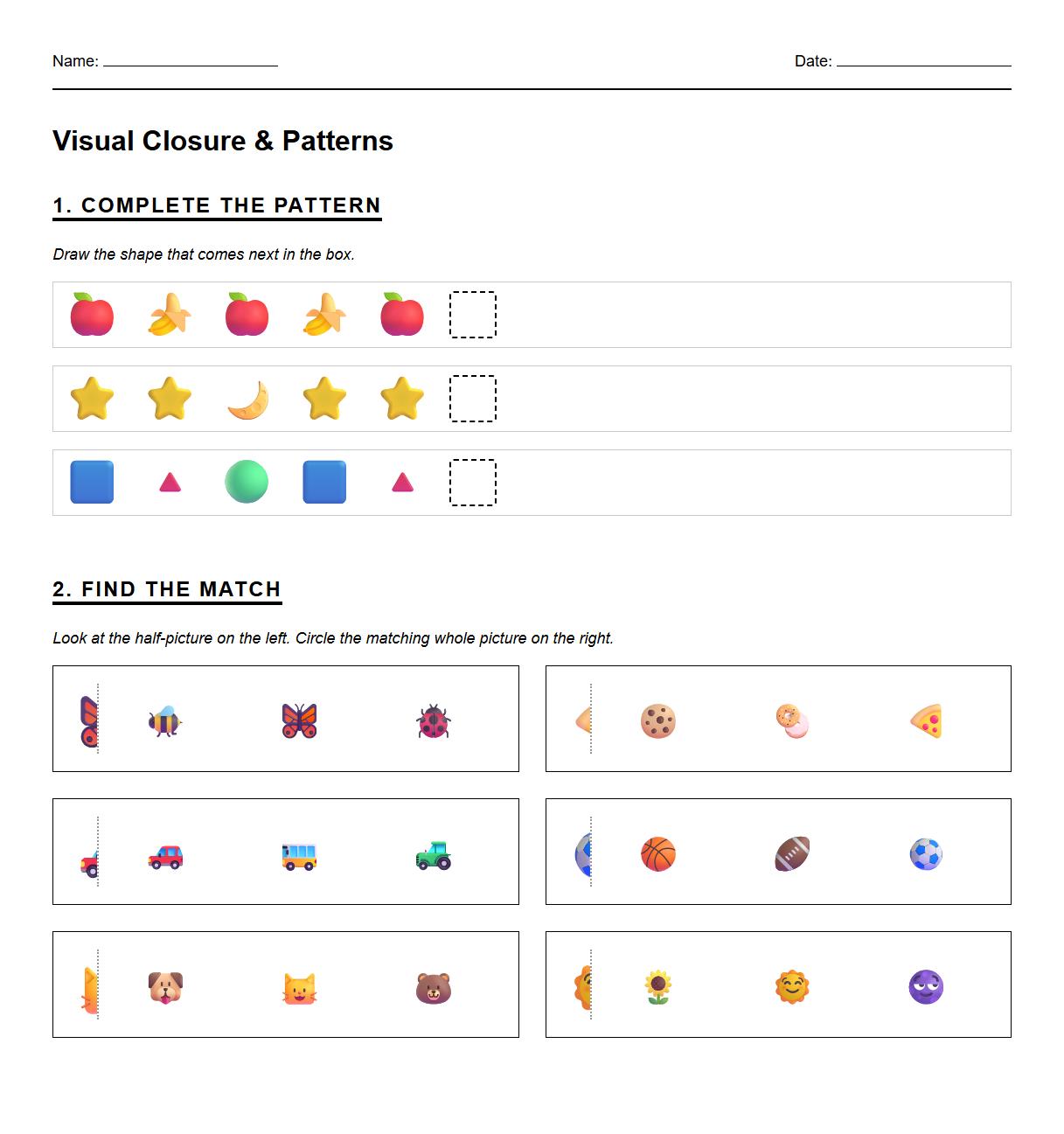 Visual Closure Task for Incomplete Patterns