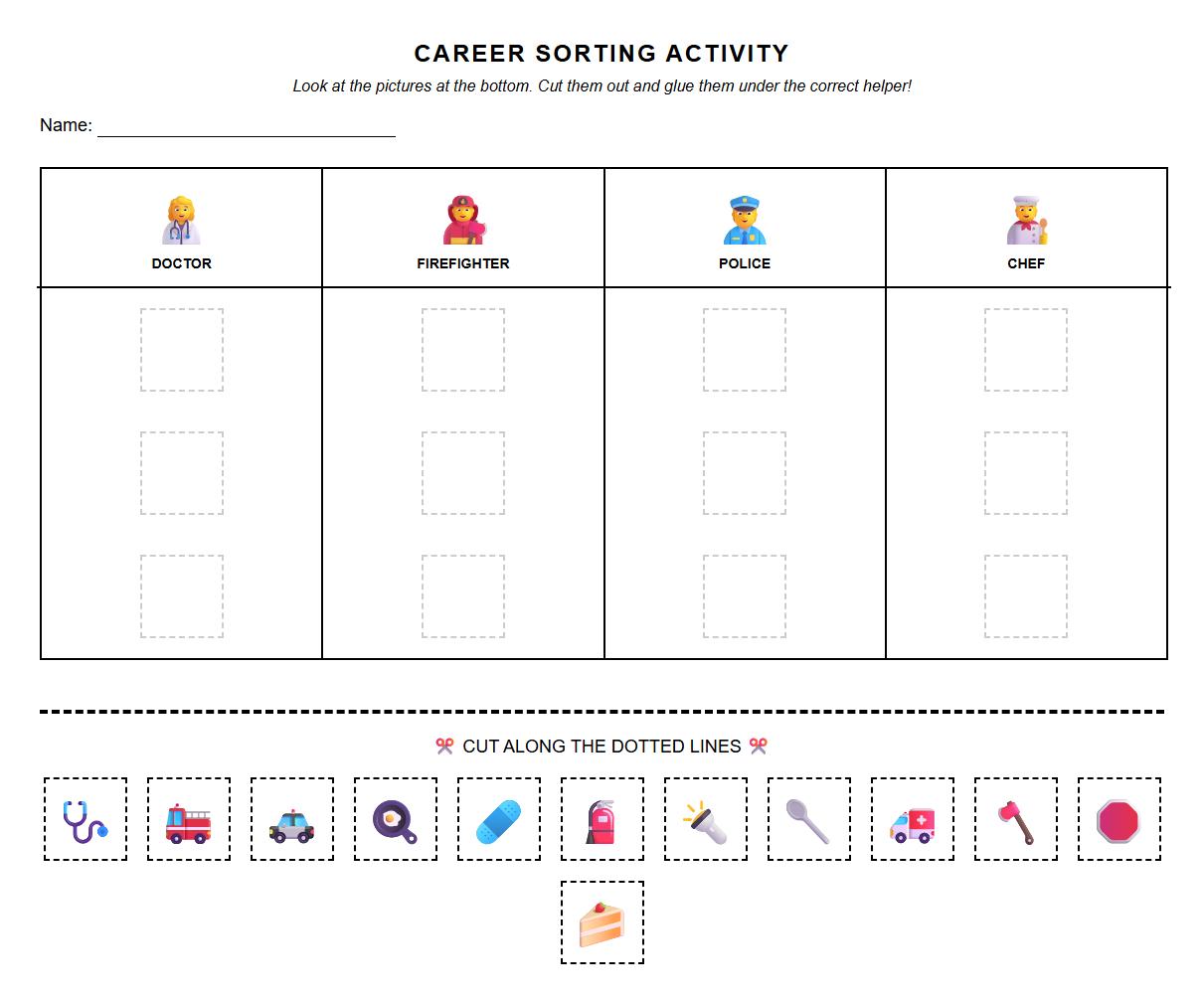 Visual Discrimination Careers Sorting Sheet