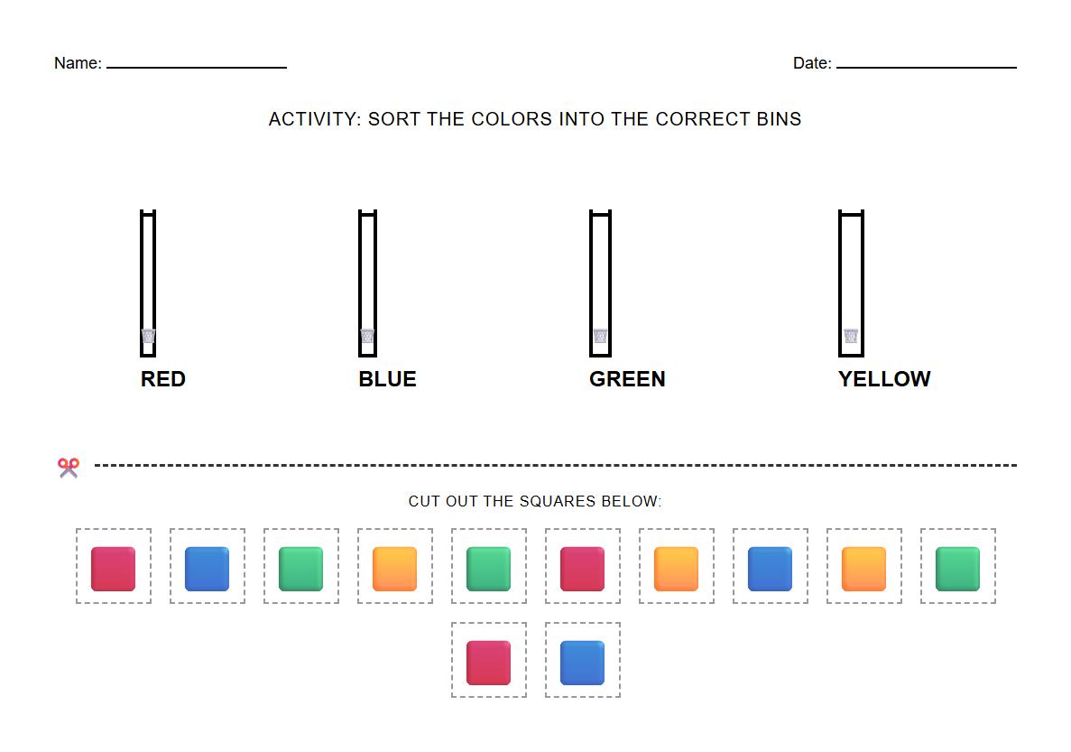 Visual Discrimination Color Swatch Sorting Worksheet