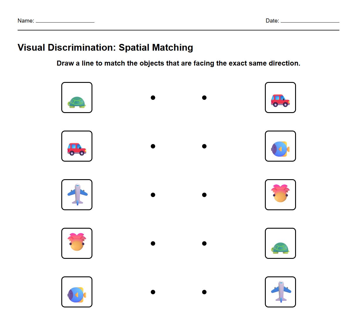Visual Discrimination Matching Worksheet for Spatial Orientation Analysis