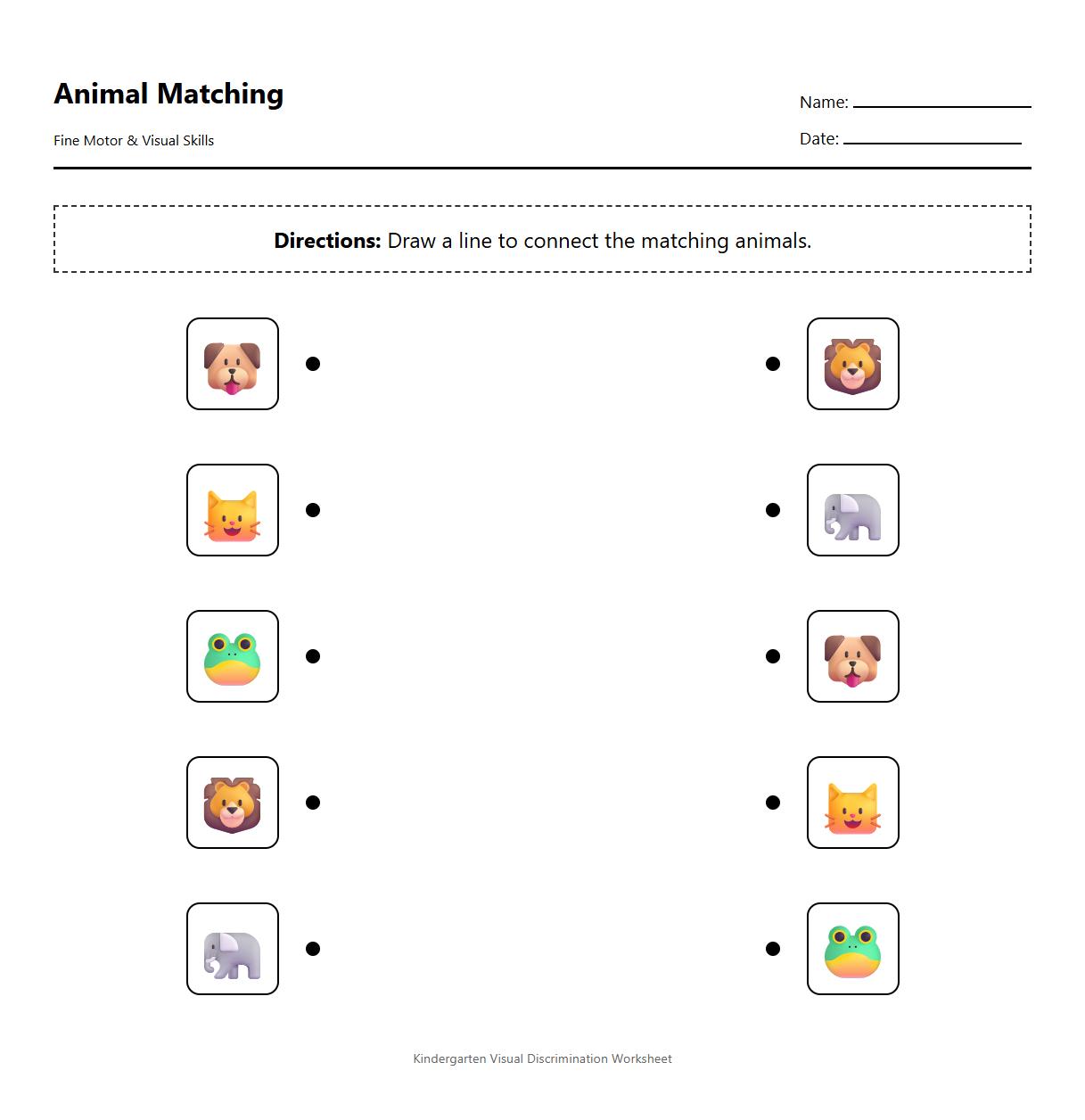 Visual Discrimination worksheet including animal pairs
