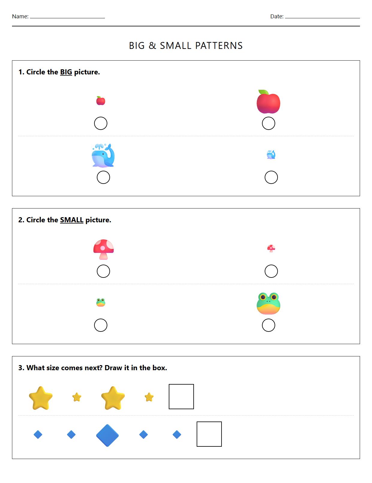 Visual Discrimination worksheet for Kindergarten: Identify Big and Small Patterns