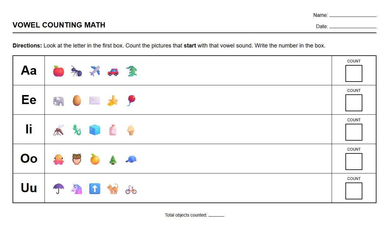 Vowel Sound Categorization Worksheet