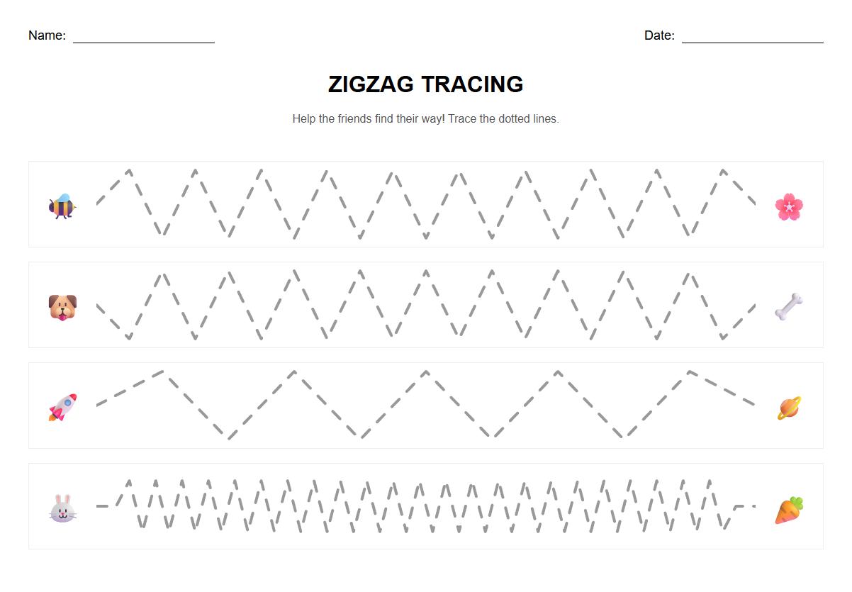 Zigzag Line Tracing Worksheet for Fine Motor Development