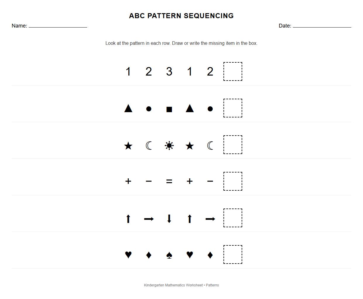 ABC Pattern Sequencing with Numbers and Symbols Worksheet