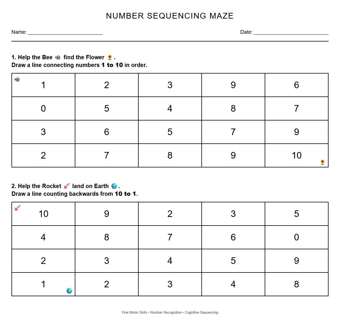 Ascending and Descending Number Sequencing Maze