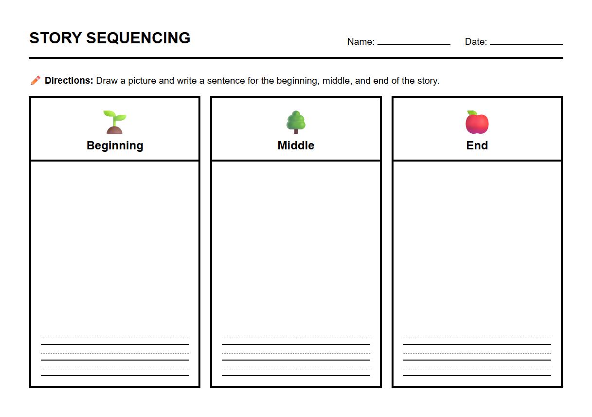 Beginning Middle End Comprehension Worksheet for Kindergarten