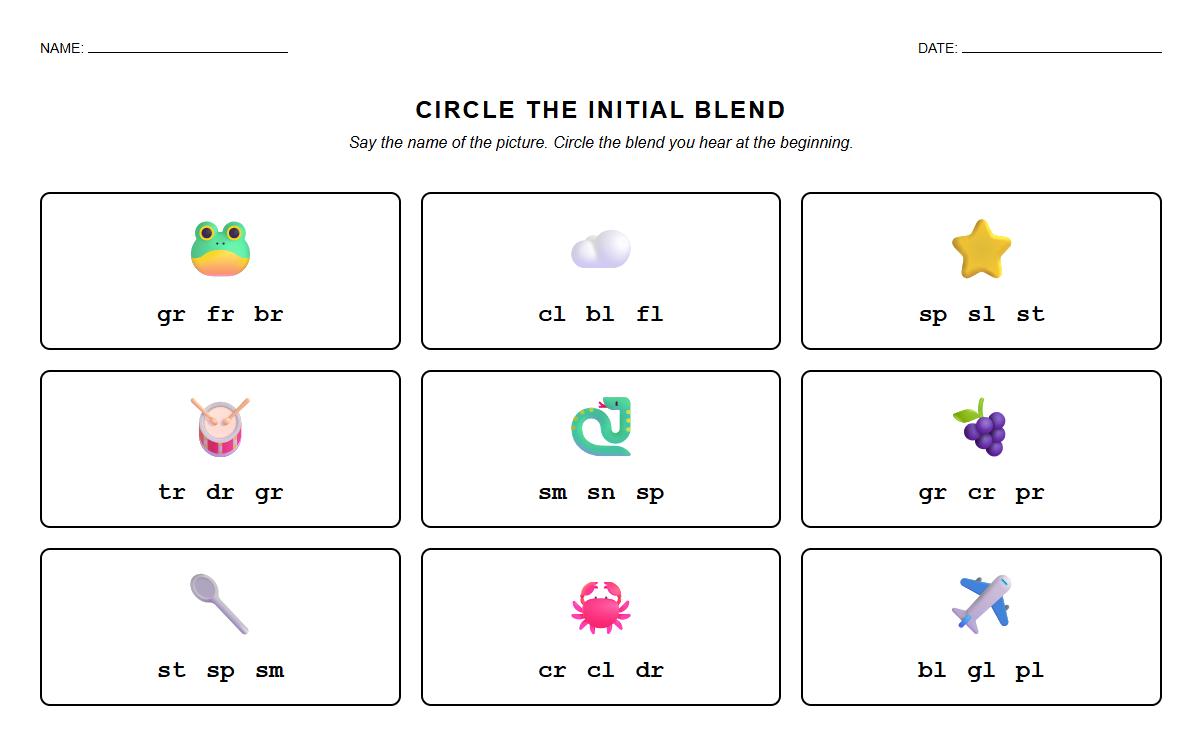 Circle the Correct Initial Blend Task