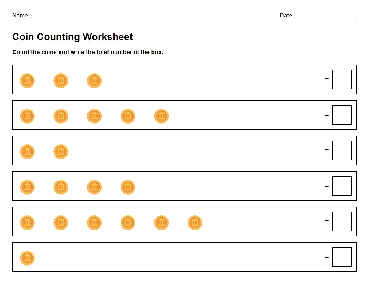 Coin Counting Number Sense Worksheet