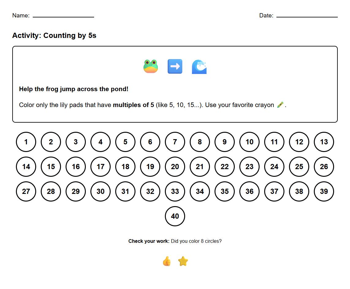 Color Coding Multiples of 5s Number Line Worksheet