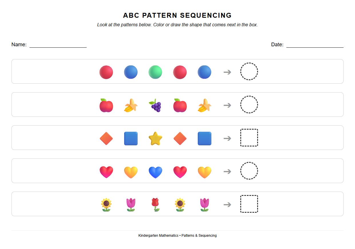 Color Matching ABC Pattern Sequencing Worksheet