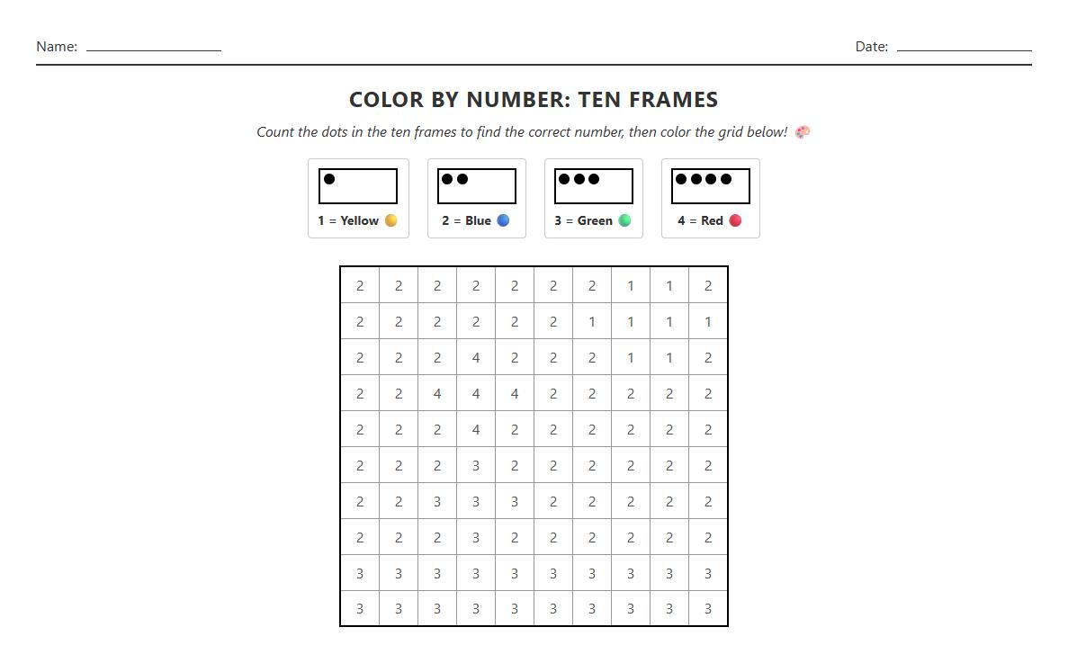 Color by Number using Ten Frame Representations