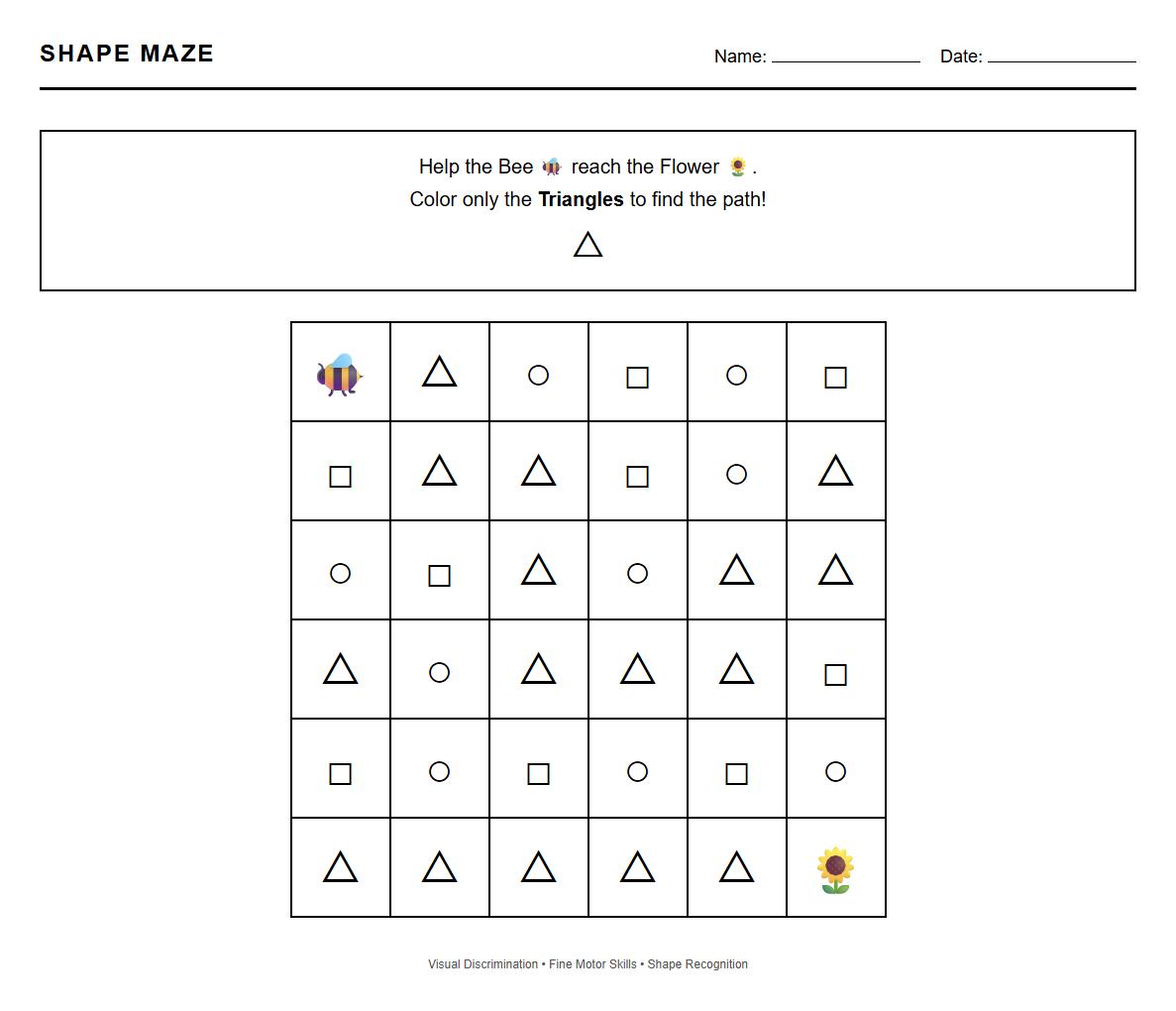 Color by Shape Maze for Visual Discrimination