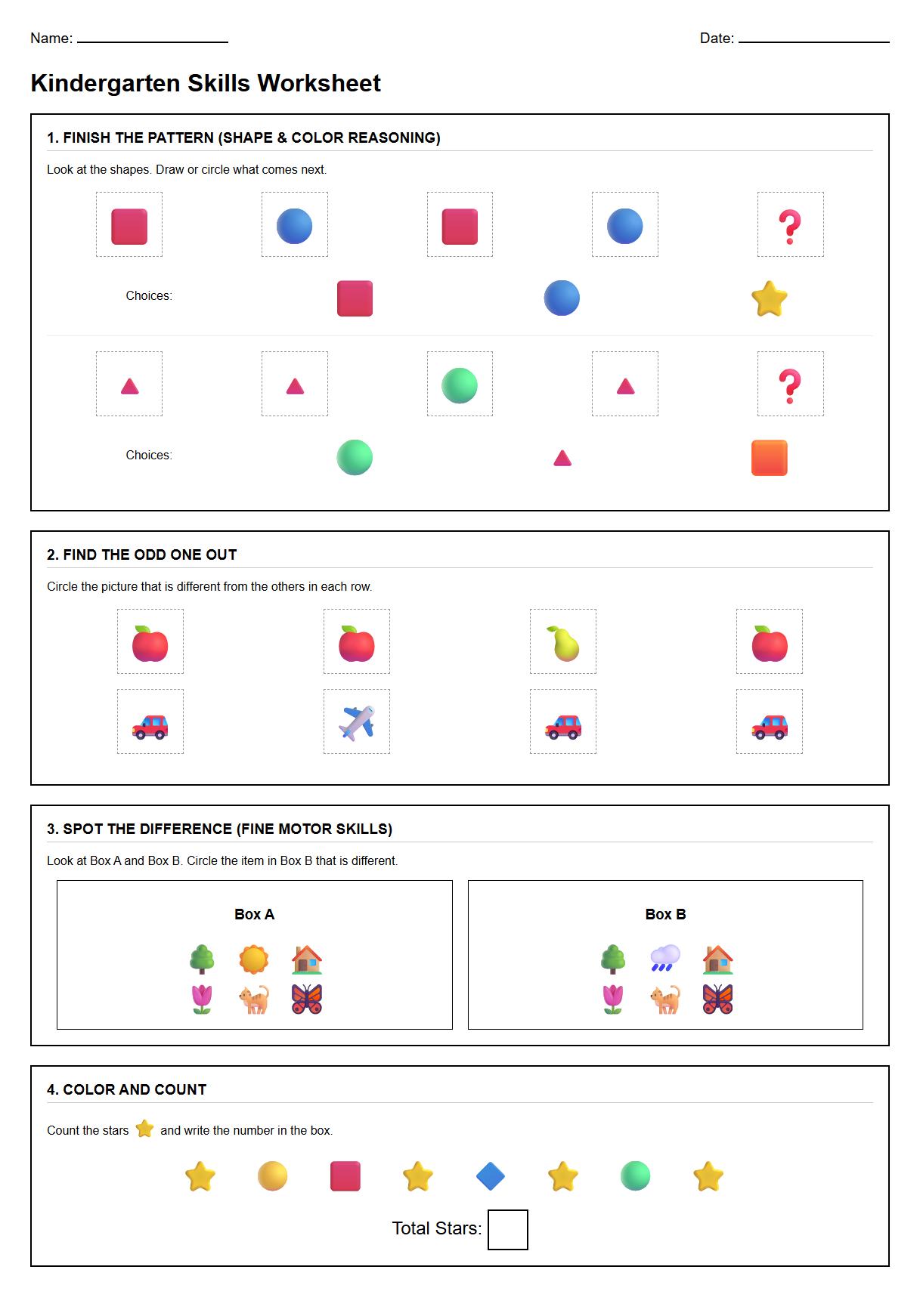 Color and Shape Reasoning Skills with Spot the Difference