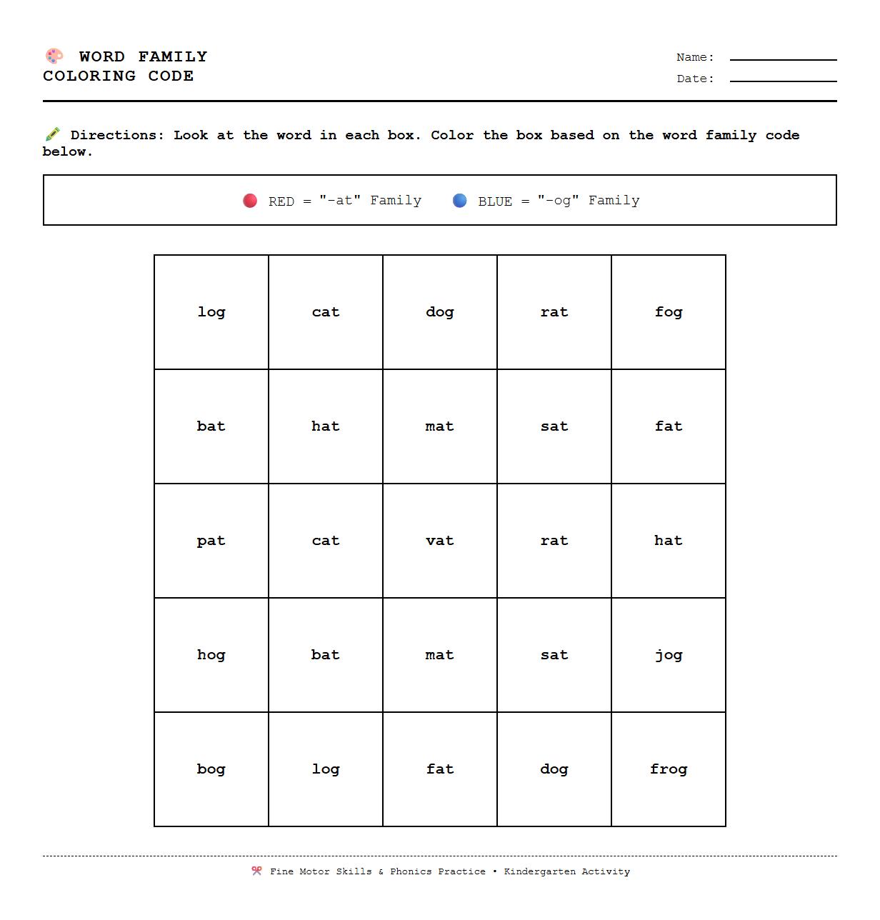 Color by Word Family Code Phonics Activity
