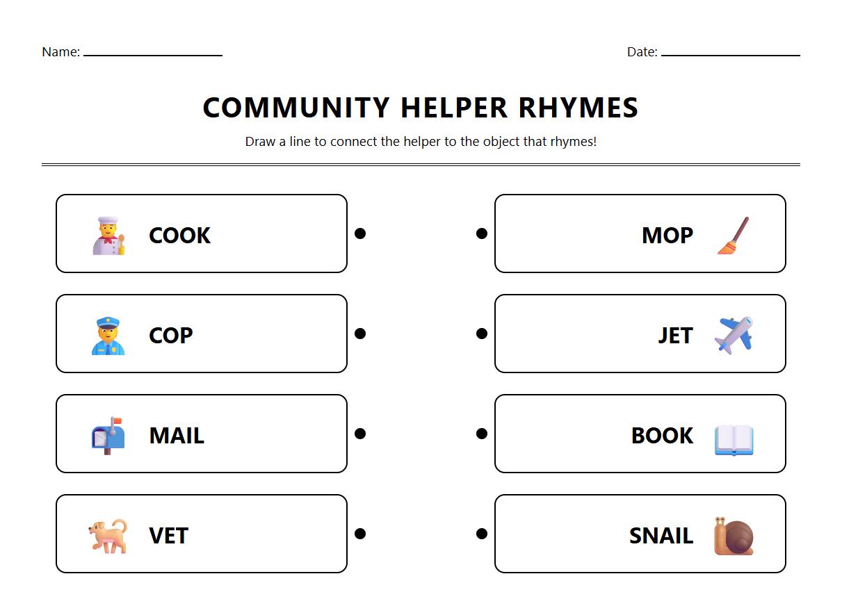Community Helpers Rhyme Recognition Worksheet