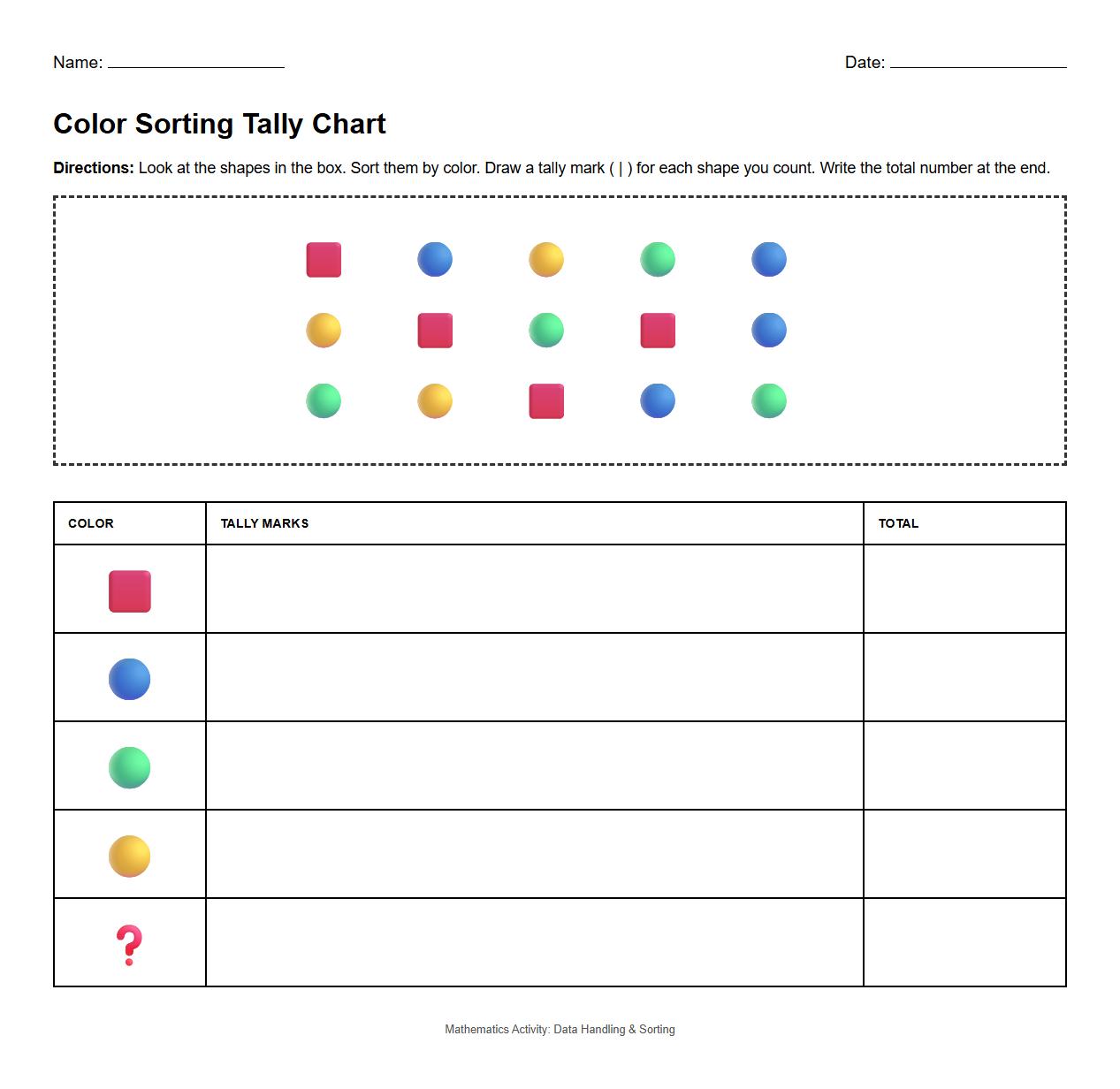 Customizable Tally Chart for Color Sorting Task