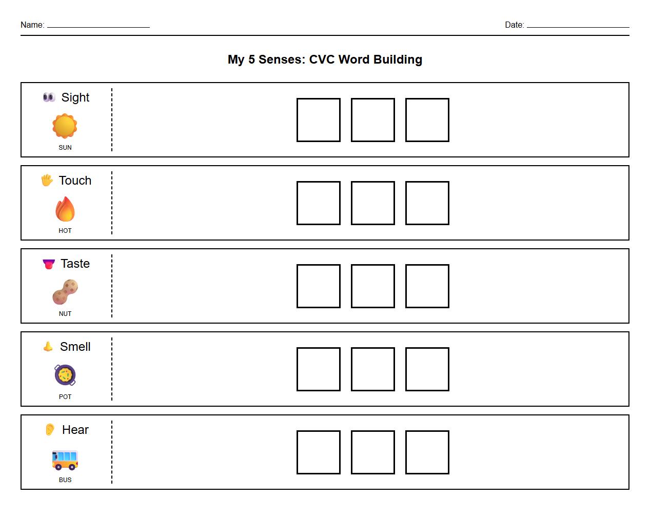 CVC word building mats using images from each sense