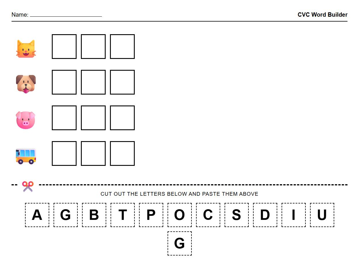 CVC Words Building Cut and Paste Activity