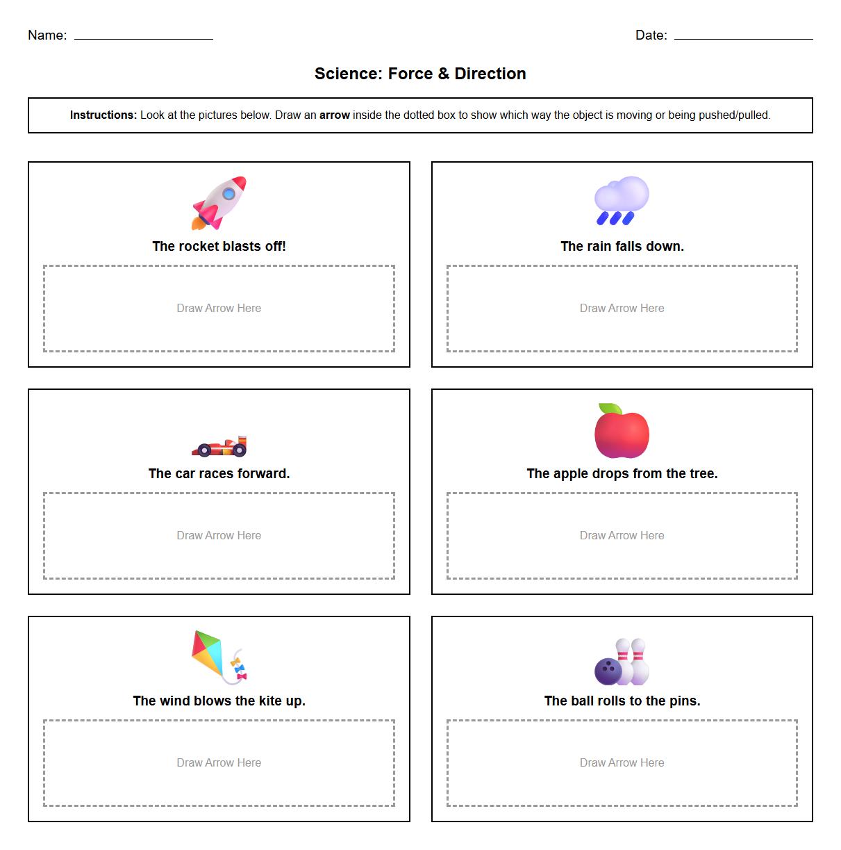 Drawing Arrows for Force Direction Worksheet