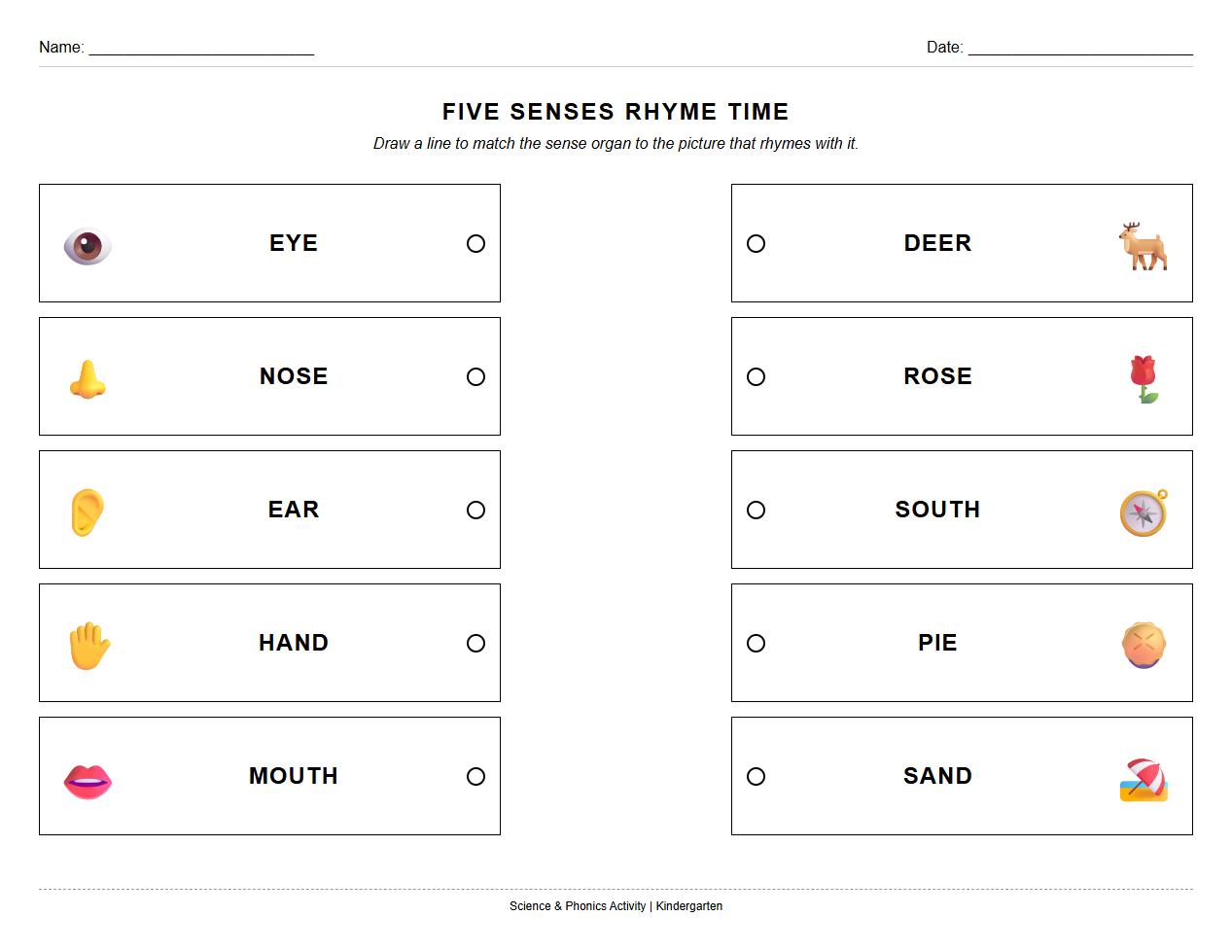 Five Senses Based Rhyming Phonics Practice