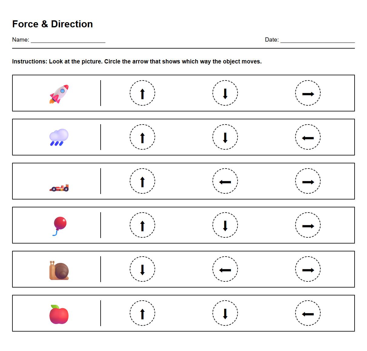 Force Direction Arrows Worksheet