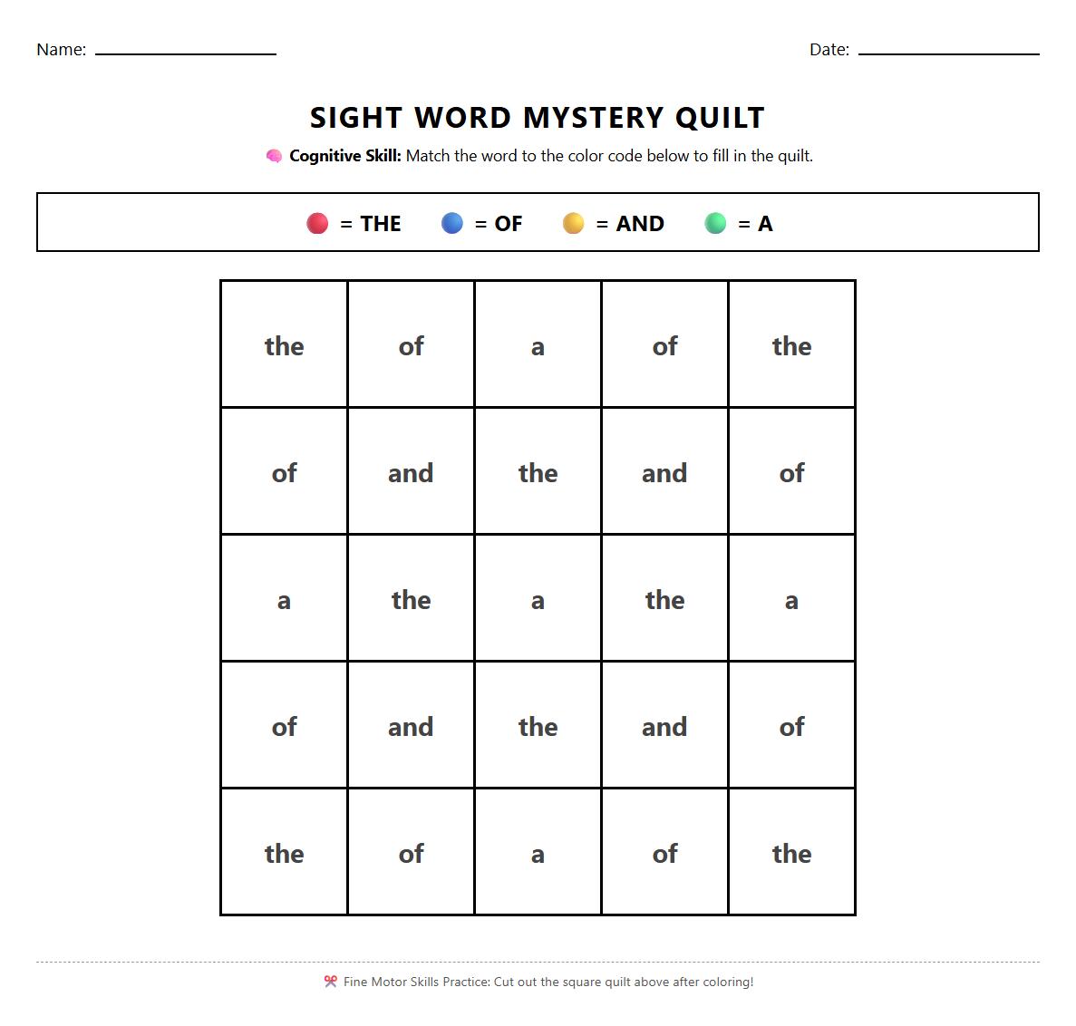 Fry Sight Words Practice with Color Code Worksheet