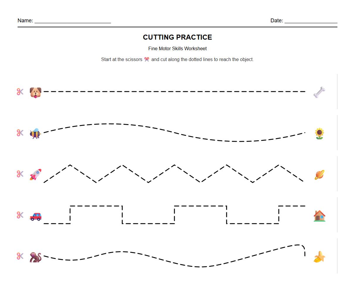 Hand Eye Coordination Themed Cutting Practice Worksheet