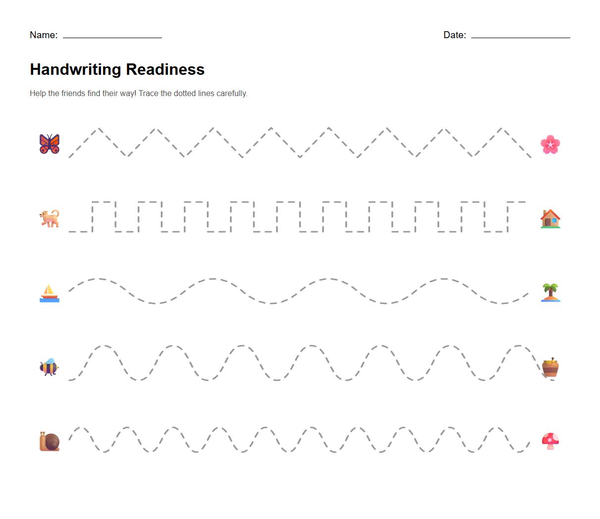 Handwriting Readiness Tracing Worksheet: Loops and Angular Line Exercises